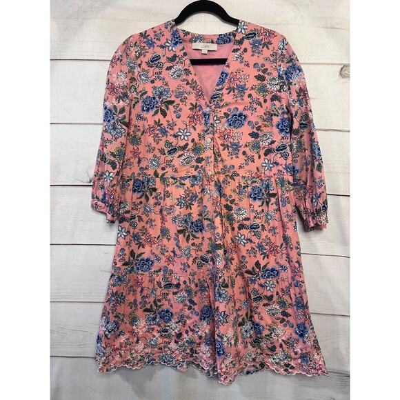 LOFT Dress Pink Buttons Floral Size 12 Flirty Fun Classy - Picture 1 of 5